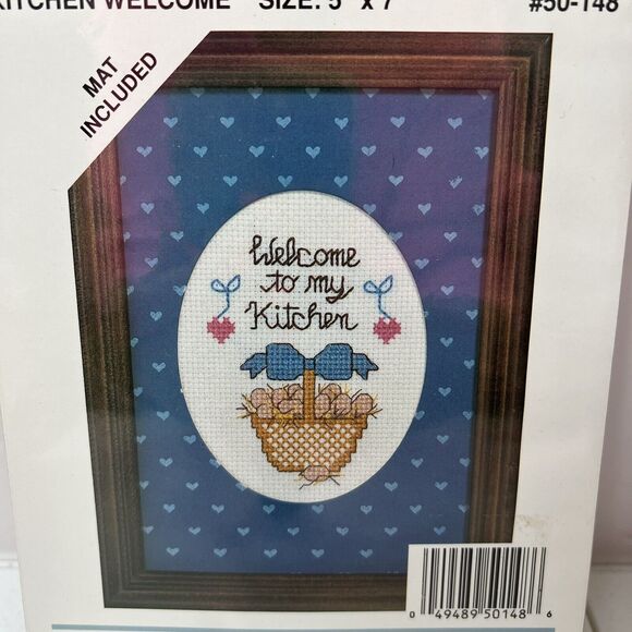 Lynn Craft Kitchen Welcome 1989 Cross Stitch Kit 5 X 7 Basket Eggs Made USA NEW - Picture 3 of 6
